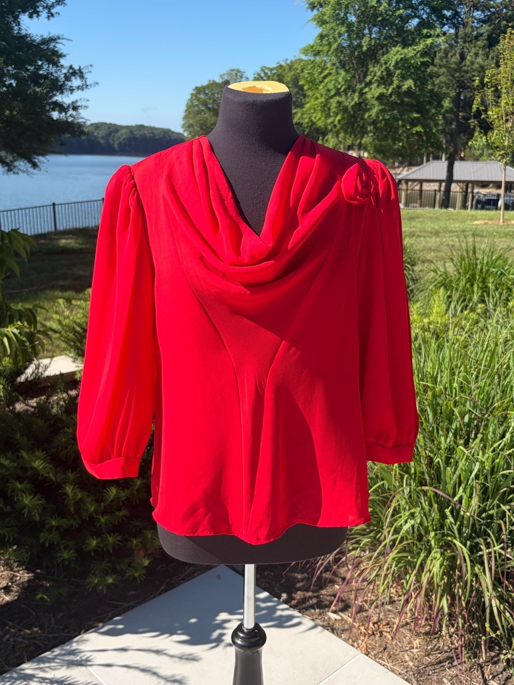 Vintage Sauci California Red Draped Blouse Retro Secretary Top Medium